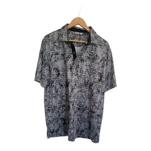 Men's Black and Gray Patterned Black Clover Polo Shirt XL